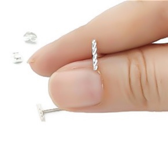 tiny twisted bar stick stud post earrings 925 sterling silver rose/gold filled - Picture 2 of 10